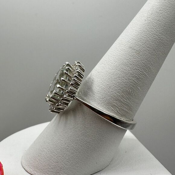 NWOT 9x12 oval cut Prasiolite w/ halo of cz diamonds in sterling silver ring! - Picture 6 of 11